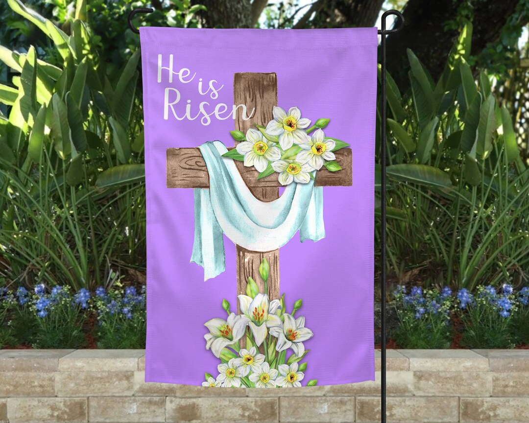 Easter Garden Flag, Easter Yard Flag, He is Risen, Religious Easter