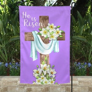 Easter Garden Flag, Easter Yard Flag, He is Risen, Religious Easter Flag, Christian Easter Flag, Easter Yard Decoration, Cross Easter Flag