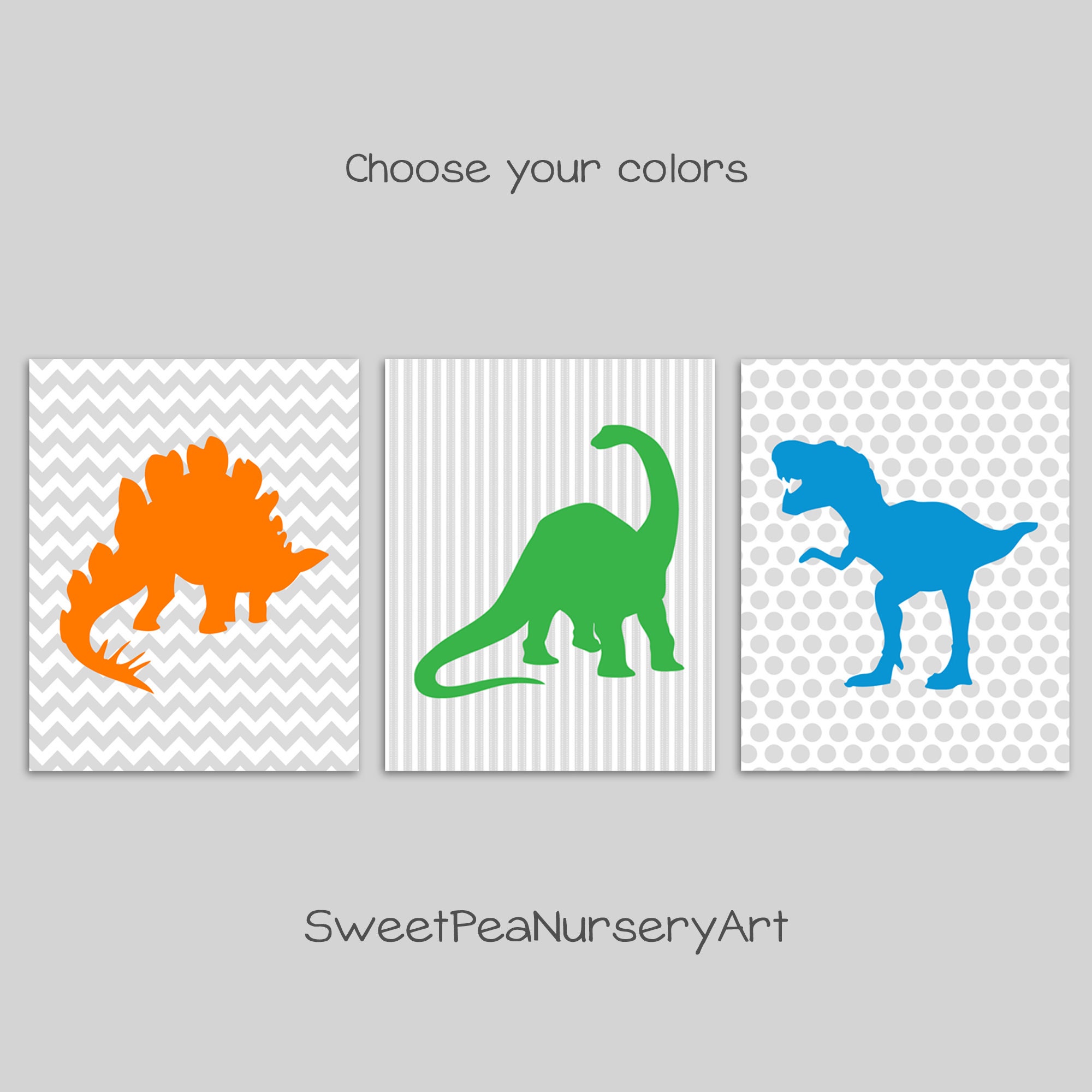 Baby Boy Dinosaur Nursery Wall Art Prints Set of Three Etsy