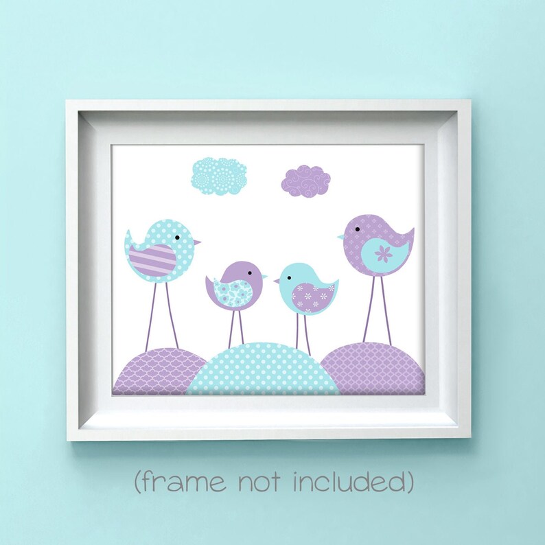 Bird Nursery Decor Bird Wall Art Aqua and Purple Baby Art Etsy