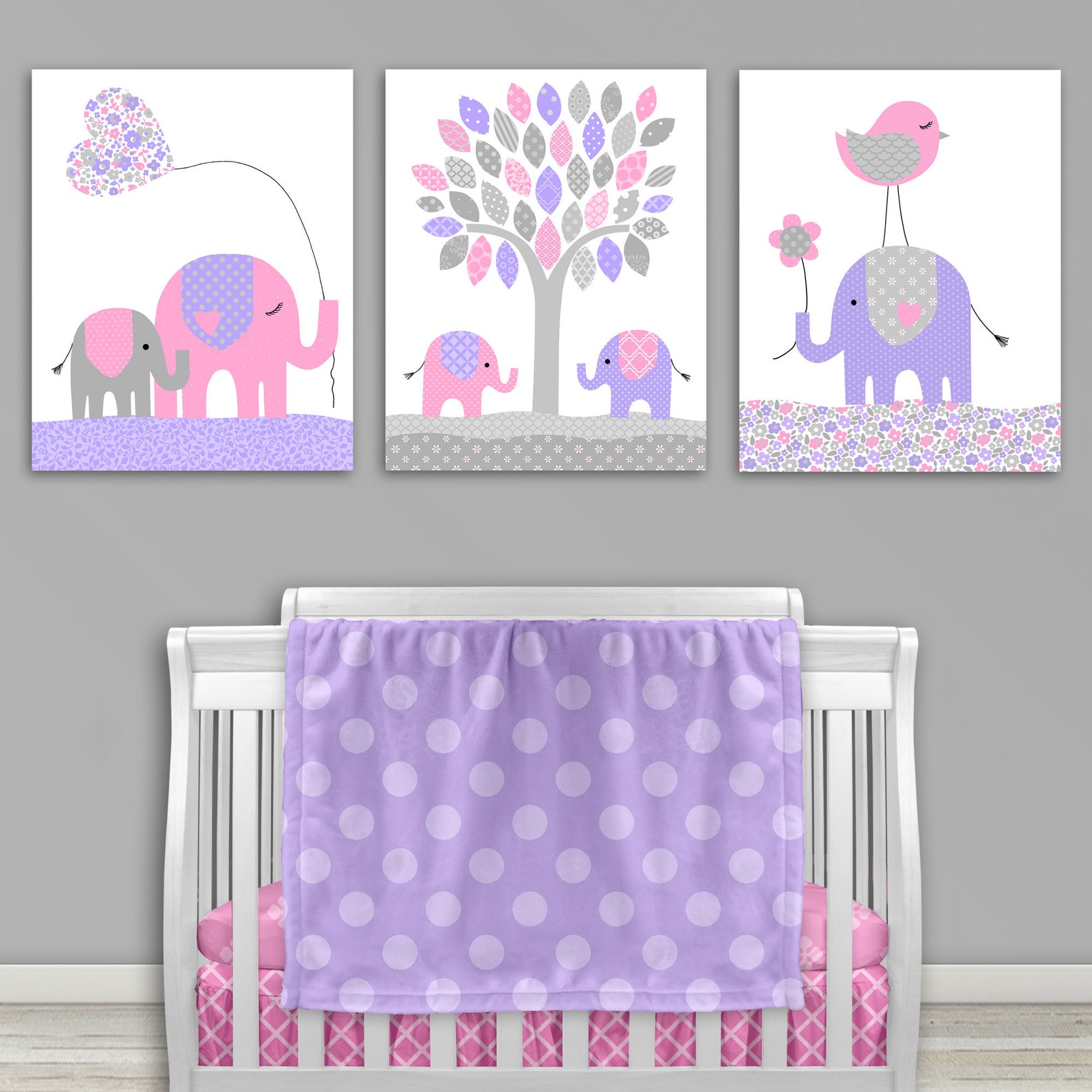 Elephant Nursery Wall Art Girl's Room Decor Baby Girl Etsy