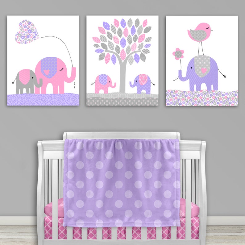 Elephant Nursery Wall Art Girl's Room Decor Baby Girl Etsy