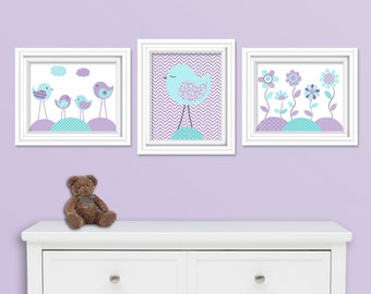 Bird Nursery Art, Bird Art Prints, Baby Girl Bird Decor, Flower Nursery Print, Baby Girl's Room Decor, Baby Girl Wall Art, Art for Children