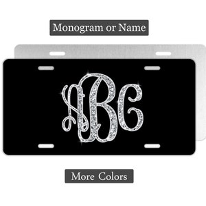 Faux Glitter Monogram on Black License Plate, Custom Novelty Plate, Front Car Plate, Aluminum License Plate, Decorative Car Tag Vanity Plate