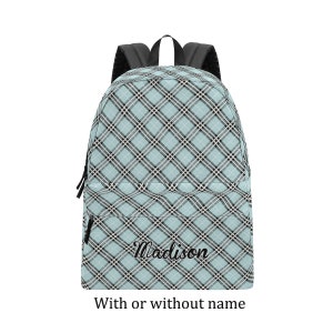 Blue Plaid Classic School Backpack | Small Medium Large | Interior Laptop Sleeve | 2 Side Pockets