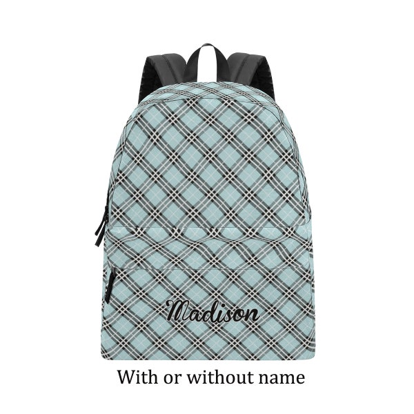 Aqua and Black Plaid Classic Backpack | Small Medium Large | Interior Laptop Sleeve | 2 Side Pockets