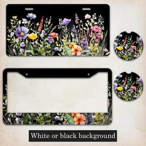 Wildflowers License Plate, Wildflowers Car Tag, Floral License Plate Frame, Flower Car Coasters, Wildflower Car Accessories, Gift for Her