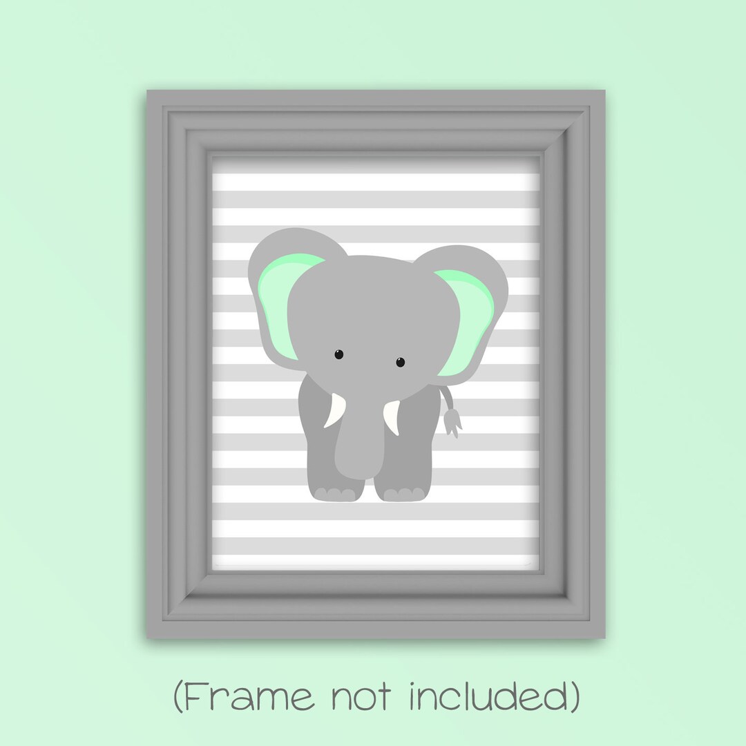 Elephant Nursery Art, Gray and Mint Elephant Print, Mint Nursery ...