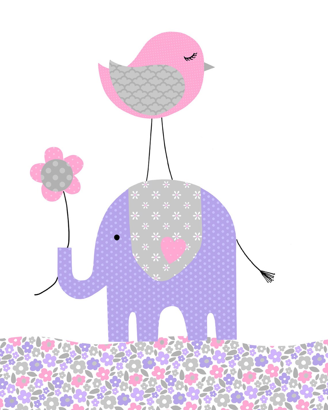 Elephant Nursery Wall Art Girl's Room Decor Baby Girl Etsy