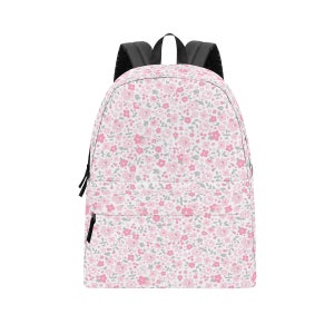 Pink Floral Classic Backpack, Small Medium Large, Interior Laptop Sleeve, 2 Side Pockets