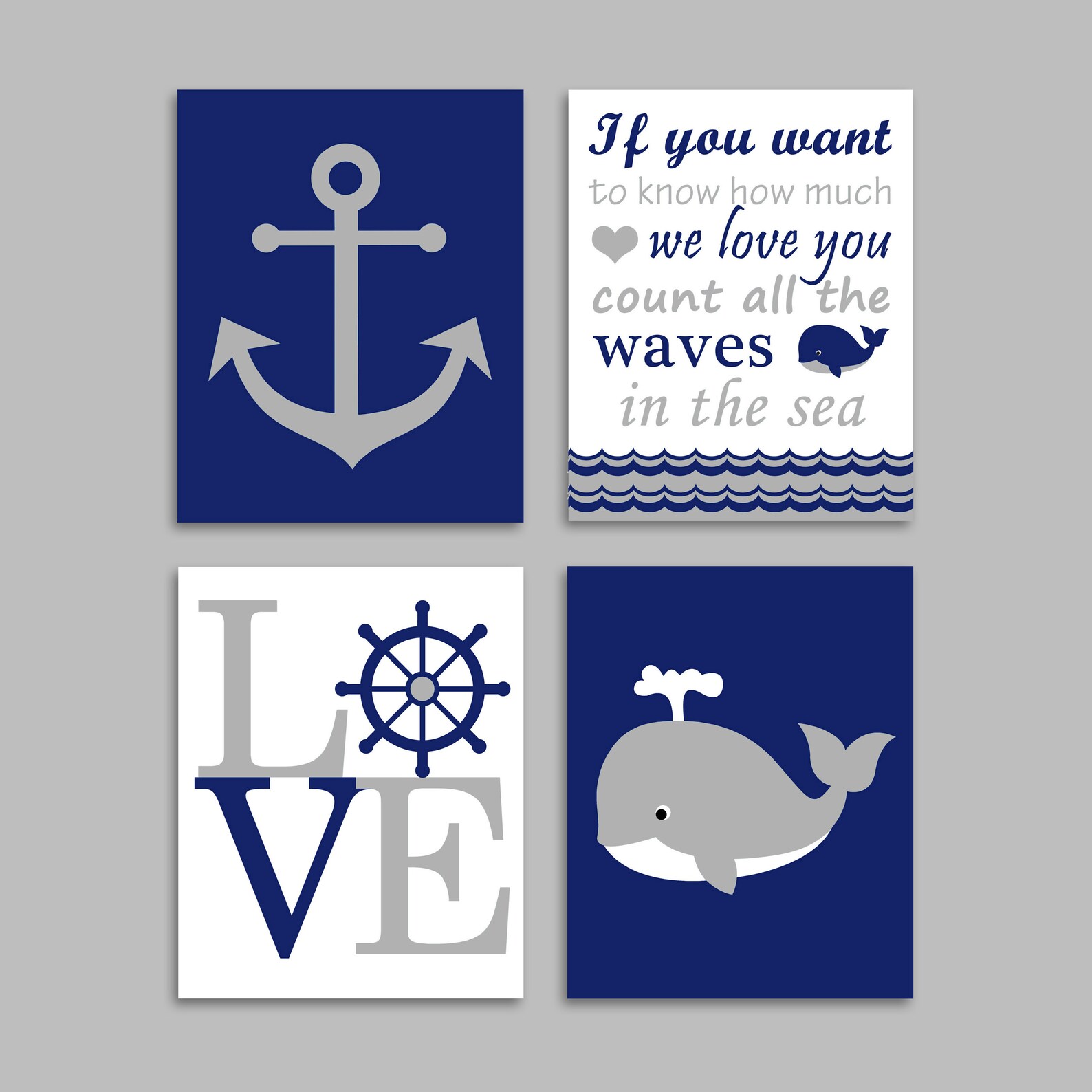 Nautical Nursery Wall Art Set of 4 Prints Canvas or Paper Etsy