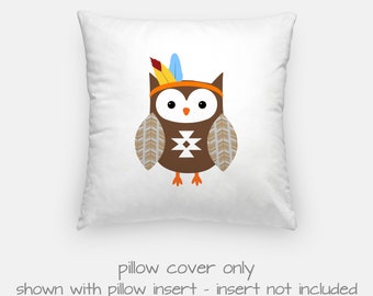 Tribal Owl Pillow Cover, 15.5 x 15.5 inches, Owl Pillow Case, Woodland Pillow Cover, Nursery Accessory, Soft Polyester, Baby Shower Present