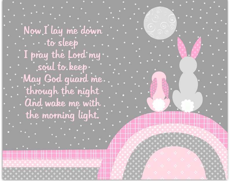 Rabbit Nursery Art Bedtime Prayer Print Bunny Nursery Art - Etsy