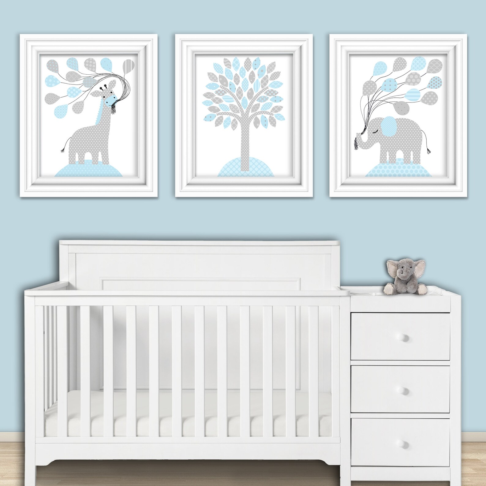 Elephant Nursery Boy Wall Art Baby Blue and Grey Baby Boy Etsy