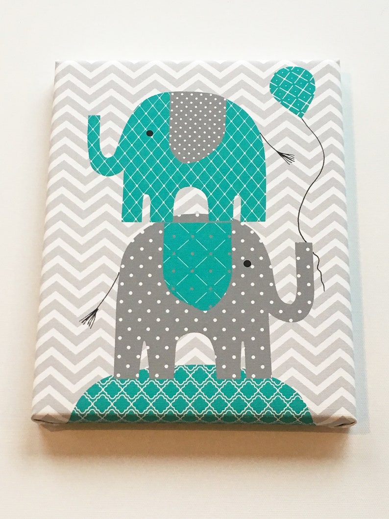 Elephant Nursery Art, Gray Turquoise Teal, Gender Neutral Baby Decor, Bible Verse, Love, Every Good and Perfect Gift Quote, Elephant Canvas image 9