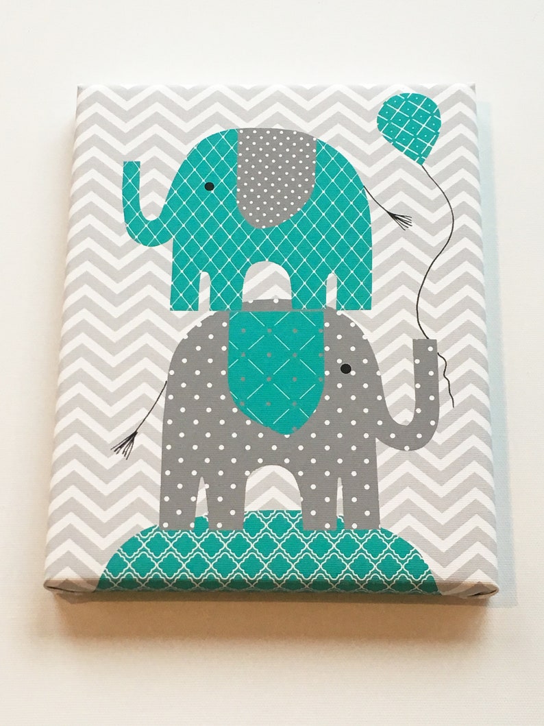 Elephant Nursery Art, Gray Turquoise Teal, Gender Neutral Baby Decor ...