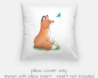 Watercolor Fox Nursery Pillow Cover. 15.5 x 15.5 inches, Fox Pillow Case, Woodland Nursery Accessory, Soft Pillow, Baby Shower Gift