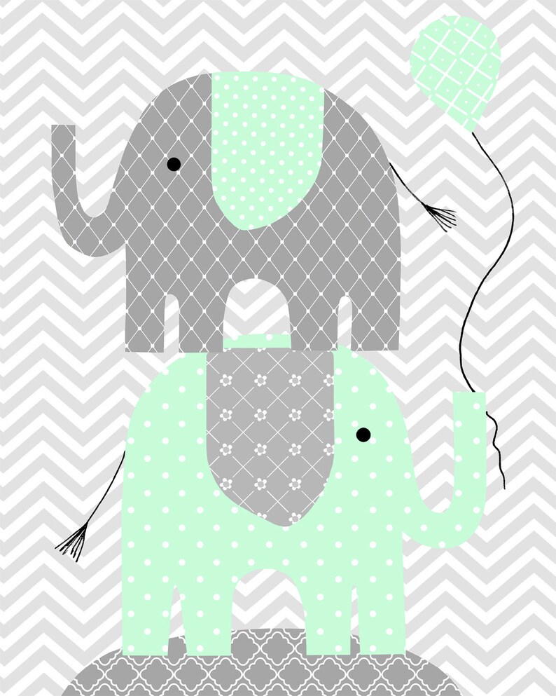 Elephant Nursery Wall Art Mint and Grey Girl's Room - Etsy