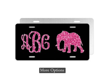 Personalized Elephant Car Tag, Custom Elephant License Plate, Faux Glitter Elephant Car Accessory, Monogram Giraffe Novelty Plate