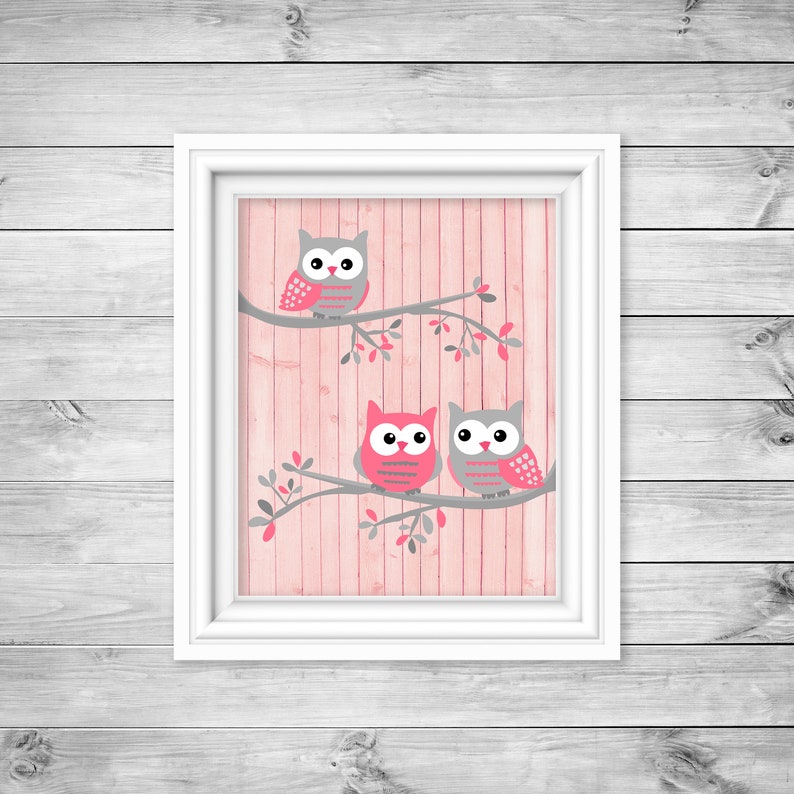 Owl Nursery Wall Decor for Baby Girl Pink and Grey Owls Baby Etsy