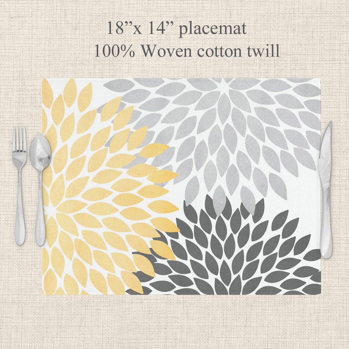 Dahlia Placemat Kitchen Decor Dining Room Decor Yellow and Etsy