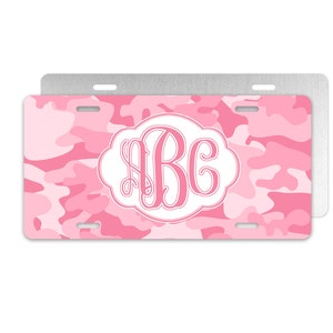 Pink Camouflage Personalized License Plate, Camouflage Monogram Car Tag, Novelty Plate, Camo Car Tag, Front of Car Plate, Decorative Plate