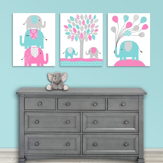 pink and gray elephant nursery
