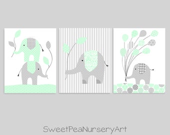 Elephant Nursery Art, Mint and Grey, Nursery Decor, Zoo Nursery, Gender Neutral, Elephant Canvas, Baby Room Decor, Canvas Nursery Wall Decor