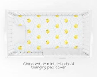 Duck Crib Sheet, Standard or Mini Crib Fitted Sheet, Ducky Baby Bedding, Toddler Bed Sheet, Duck Changing Pad Cover, Duckie Nursery, Ducky