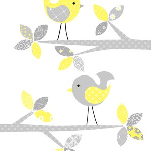 Gray and Yellow Nursery Art, Bird Nursery Decor, Gender Neutral, Playroom Decor, Kids Room Art, Bird Canvas Print, Lemon Yellow, Girl's Room image 3