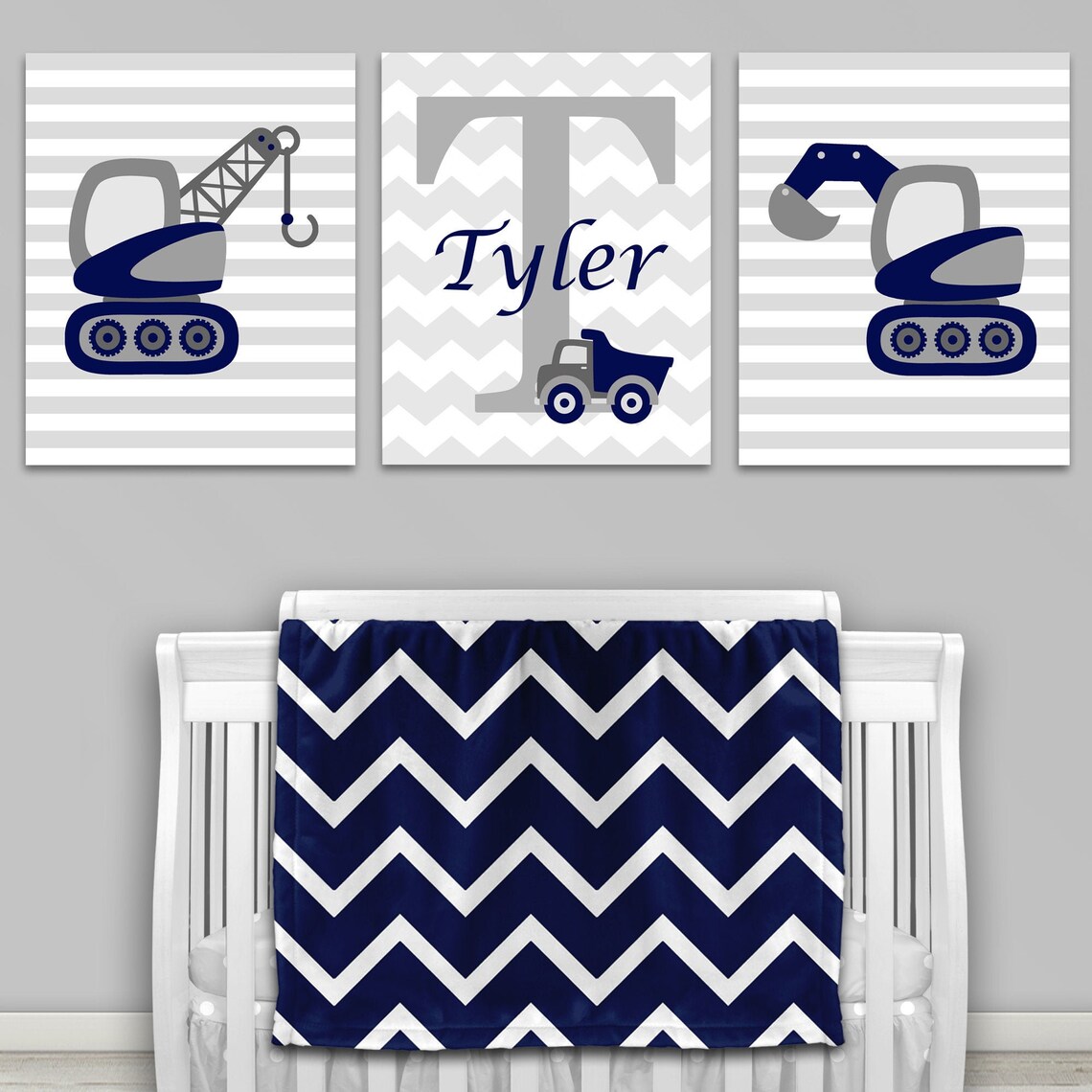 Construction Wall Art Baby Boy Monogram Truck Nursery Etsy