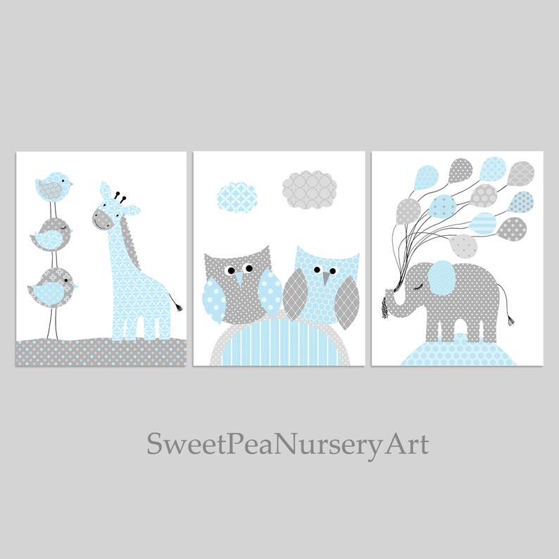Grey and Baby Blue Nursery Art Elephant Nursery Giraffe Etsy