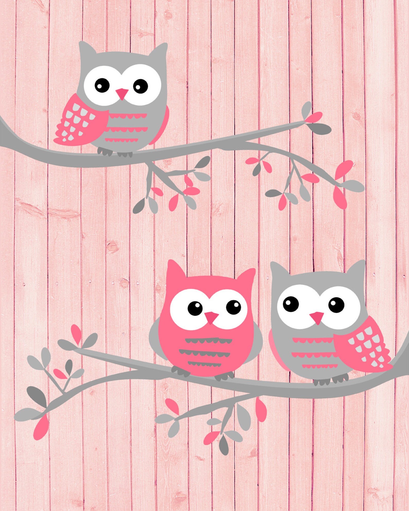 Owl Nursery Wall Decor for Baby Girl Pink and Grey Owls Baby Etsy
