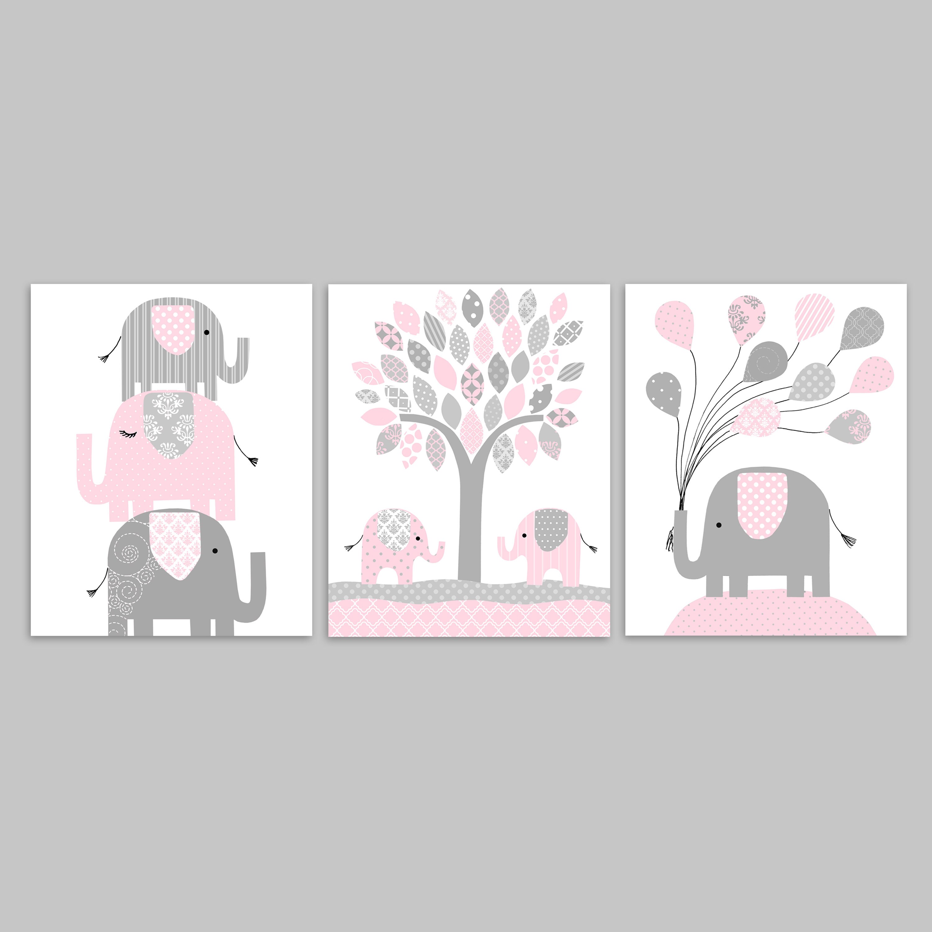 Elephant Nursery Decor Pale Pink and Grey Girl's Room Etsy