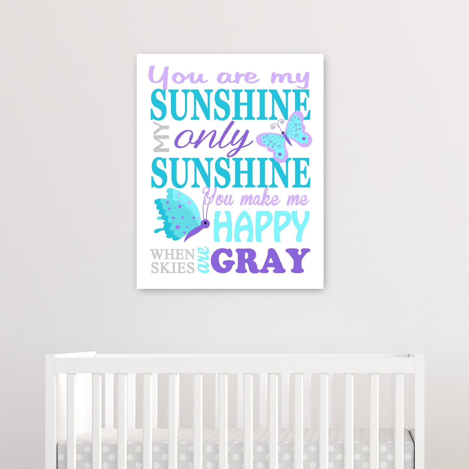 You Are My Sunshine Butterfly Nursery Decor Aqua Gray Etsy