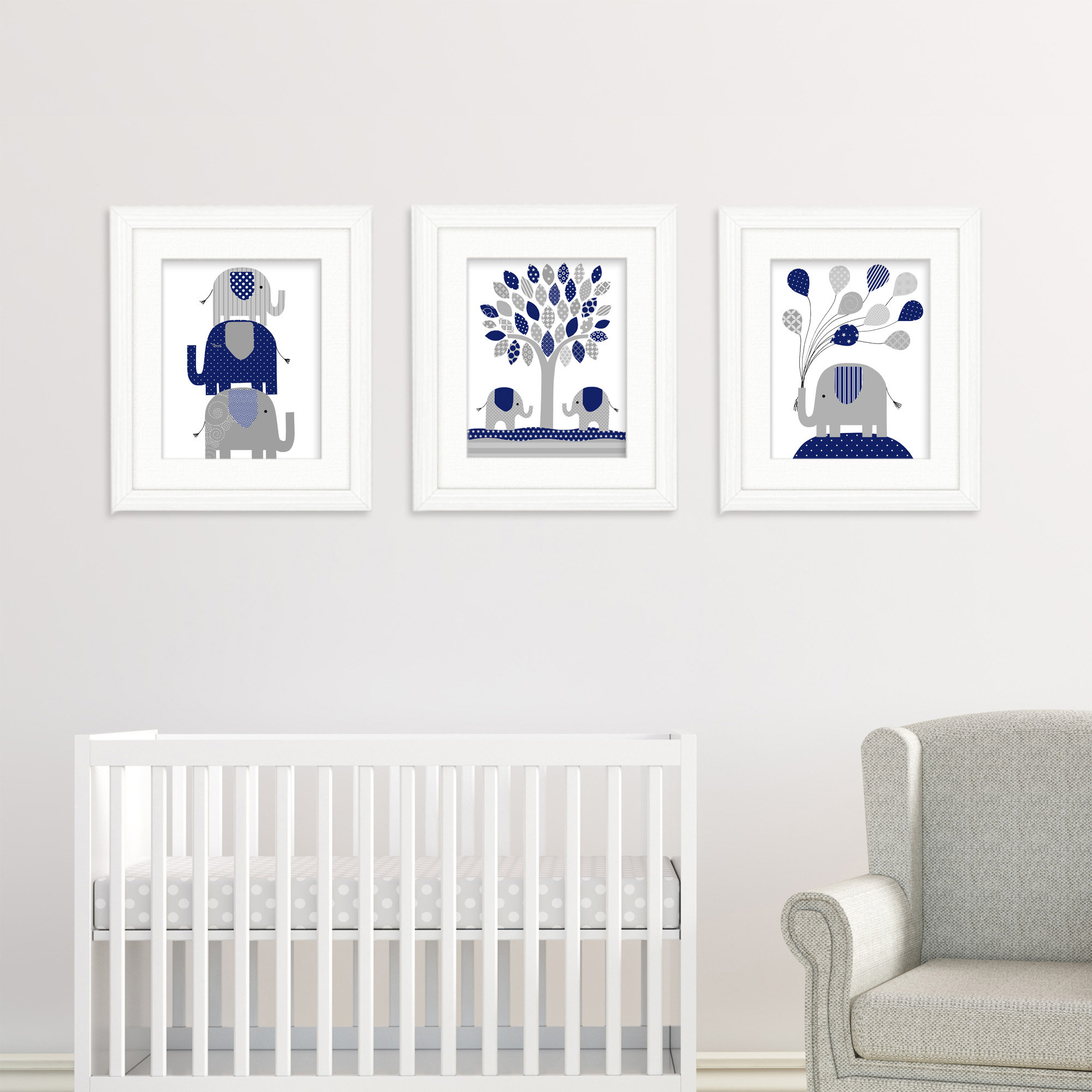 Elephant Nursery Decor, Navy Blue and Grey, Gender Neutral Room Decor ...