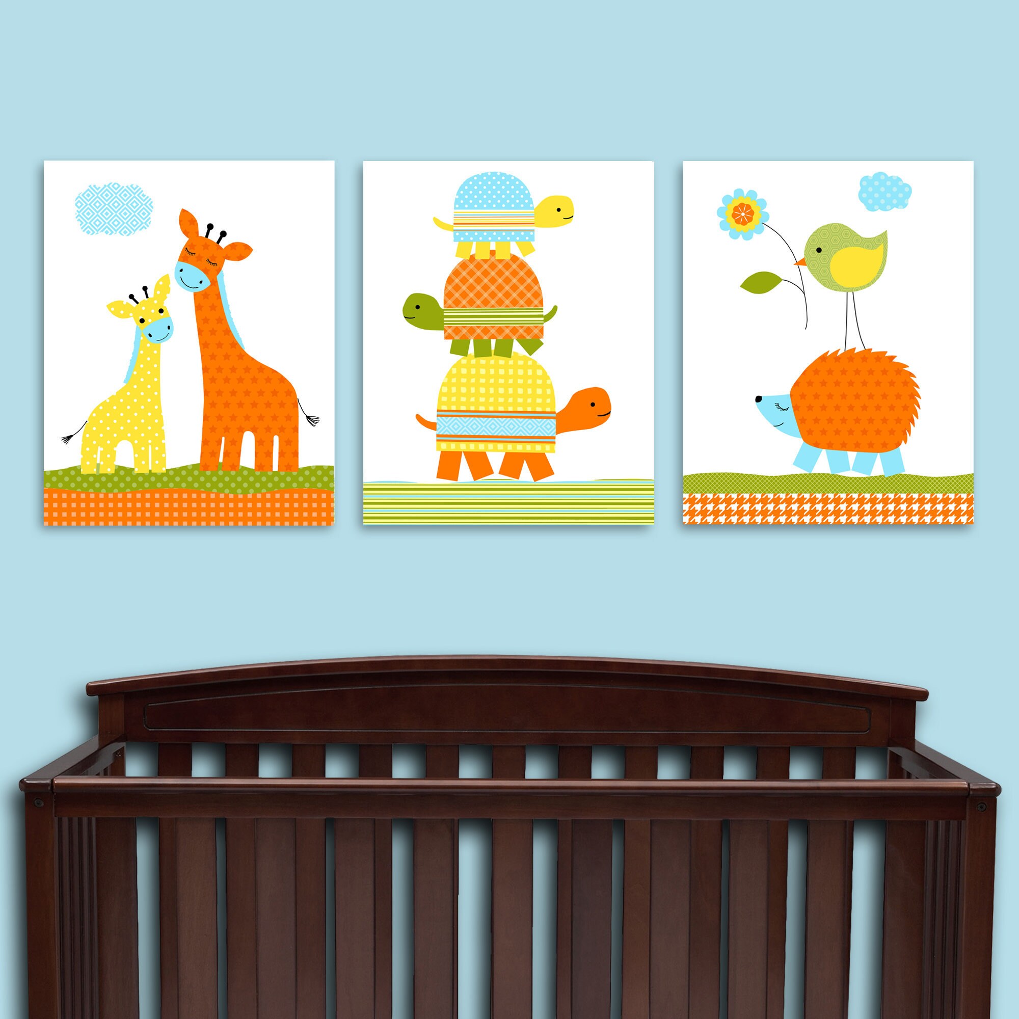 Nursery Wall Art Gender Neutral Room Decor Turtle Giraffe Etsy