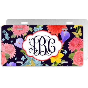 Personalisiertes Blumen Nummernschild, Blumen Auto Tag, Neuheit Platte, rot gelb lila Blumen