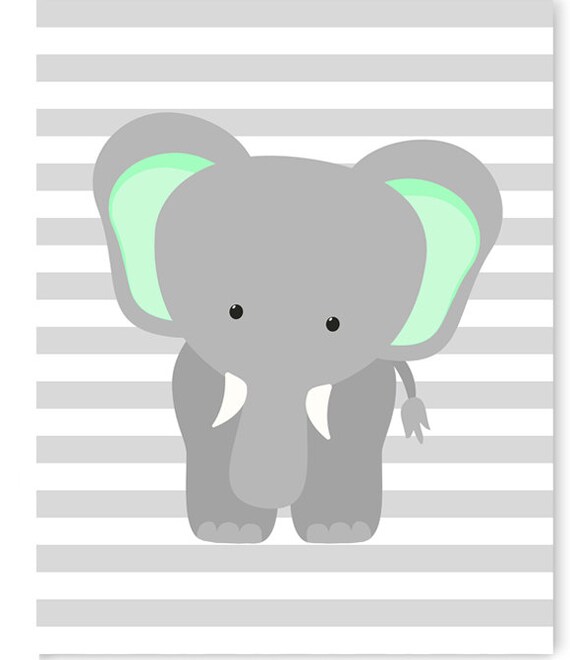 Elephant Nursery Art Gray and Mint Elephant Print Mint | Etsy