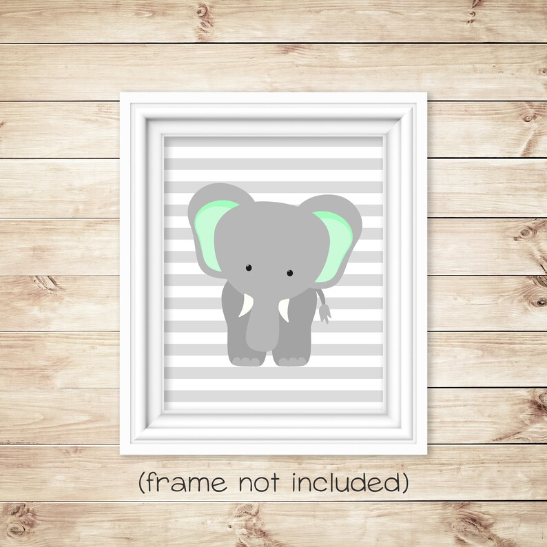 Elephant Nursery Art Gray and Mint Elephant Print Mint - Etsy