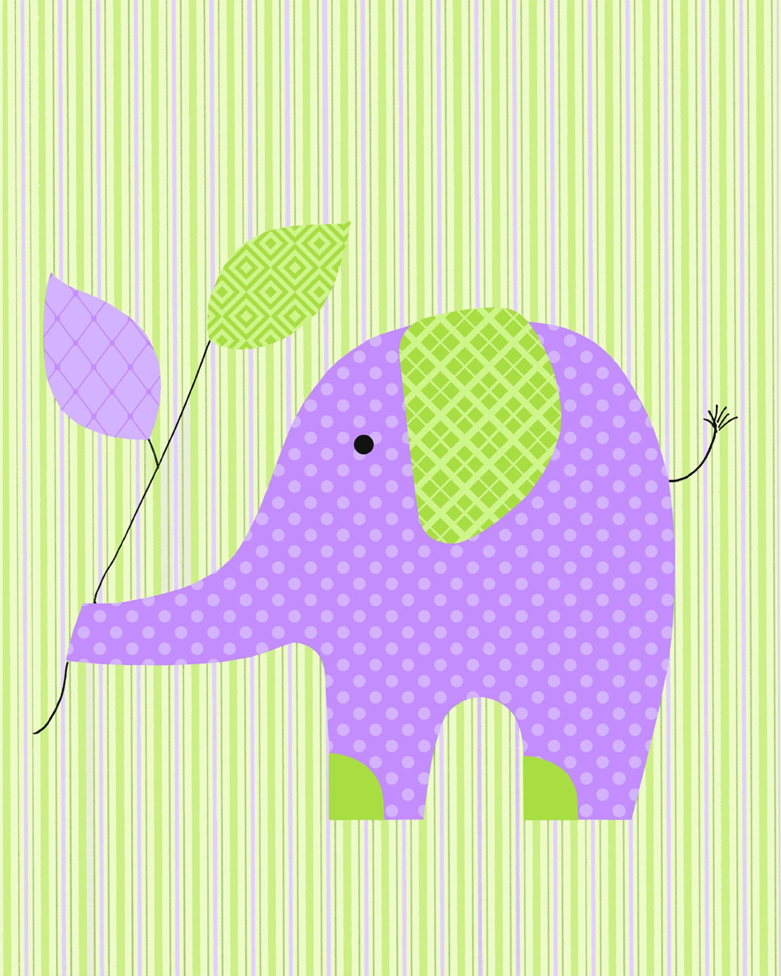 Elephant Nursery Art Elephant Wall Art Purple and Green Etsy