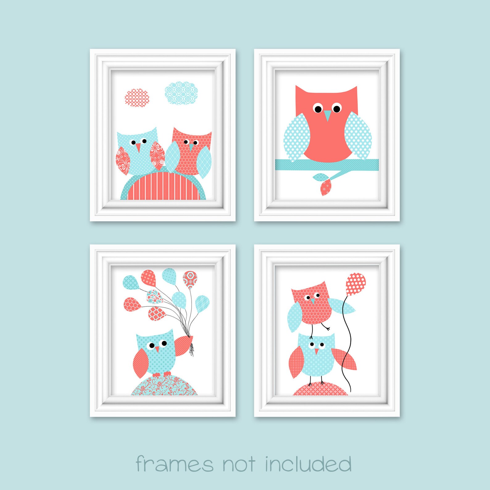 Owl Nursery Decor Baby Girl Wall Art Aqua and Coral Owl Etsy
