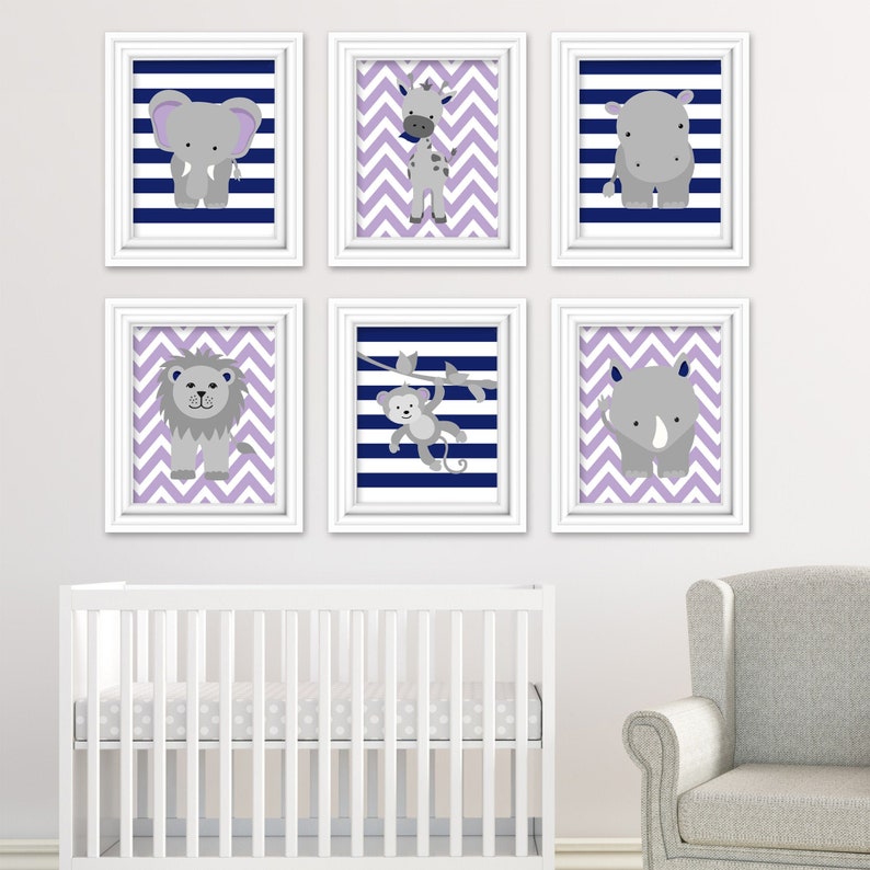 Zoo Nursery Decor Baby Girl Wall Art Baby Room Decor Purple Etsy
