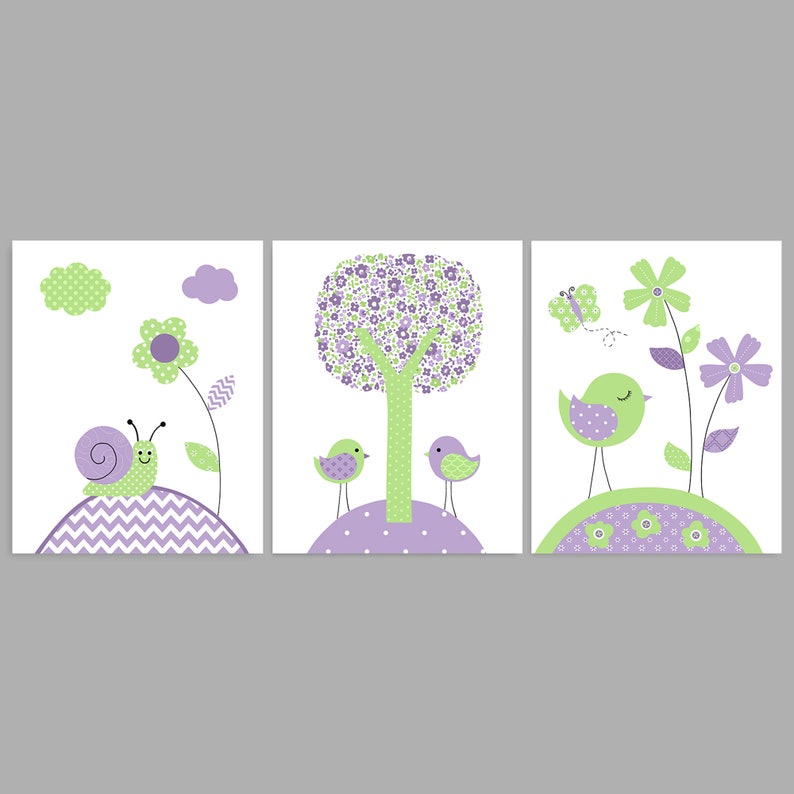 Green and Purple Nursery Wall Decor, Bird Nursery Art, Baby Girl Decor, Girl Nursery Pictures, Bird Wall Decor, Bird Nursery Prints, Canvas image 1