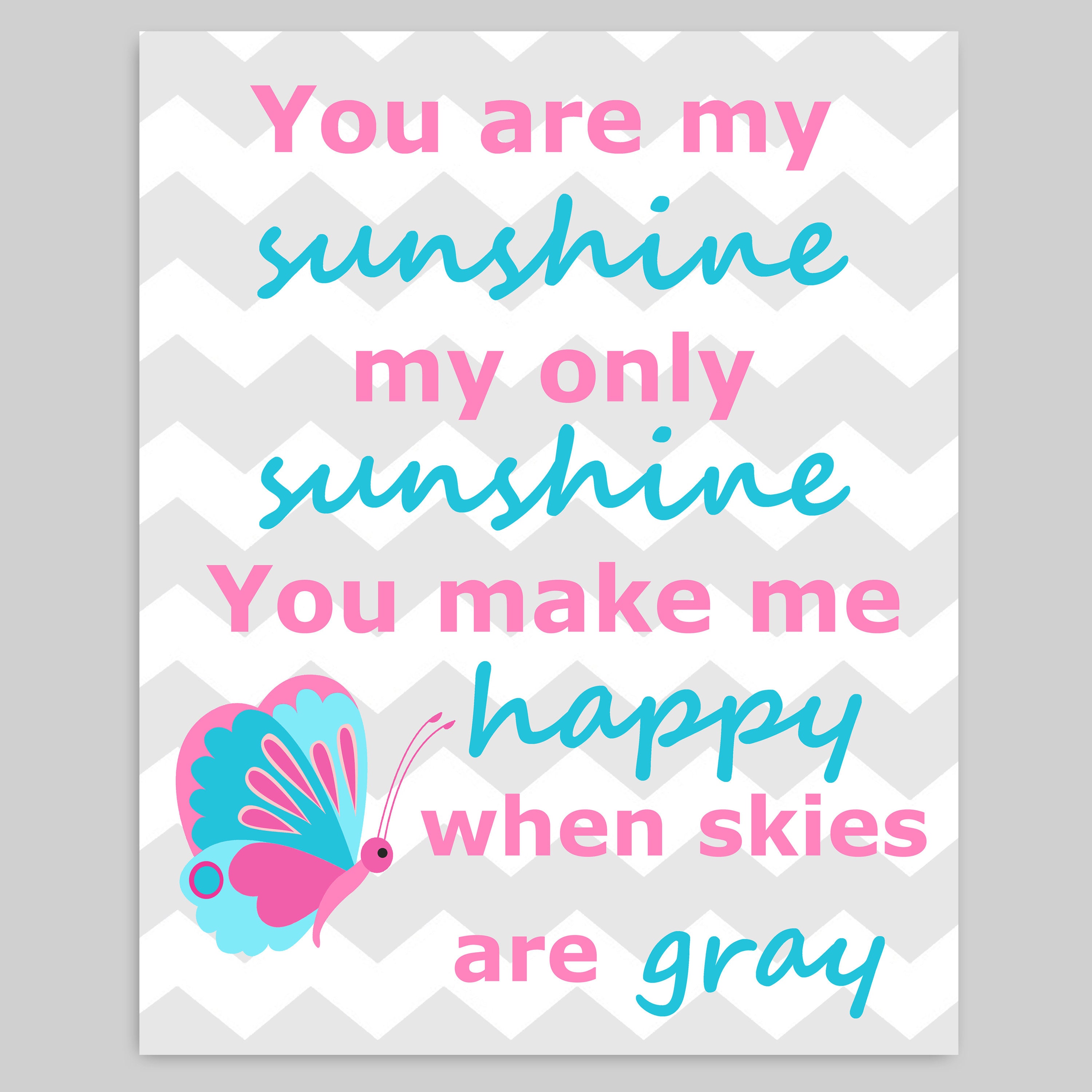 You Are My Sunshine Butterfly Nursery Art Turquoise and Pink Etsy UK