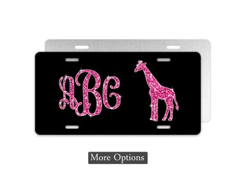 Personalized Giraffe Car Tag, Custom Giraffe License Plate, Faux Glitter Giraffe License Plate, Monogram Giraffe Novelty Plate