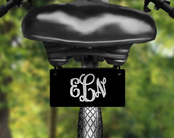 Personalized Mini Bike License Plate: Faux Glitter Monogram, 3x6 Inch