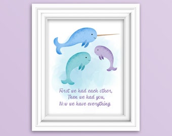 Narwhal Nursery Decor, First We Had Each Other, Nautical Nursery Art, Sea Creature Print, Baby Room Poem, Narwhal Illustration, Baby Decor