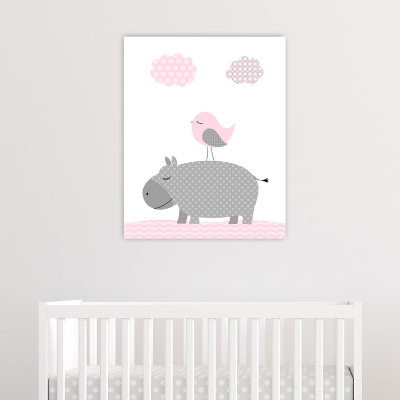 Hippo Baby Decor Safari Nursery Grey and Pink Baby Girl Etsy