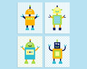 Robot Nursery Art, Baby Boy Decor, Nursery Wall Art, Robot Decor, Robot Nursery Prints, Silly Robot Decor, Baby Shower Gift, Spaceman Decor